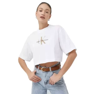 Calvin Klein T shirt donna archival monologo J20J220280 YAF Bright White