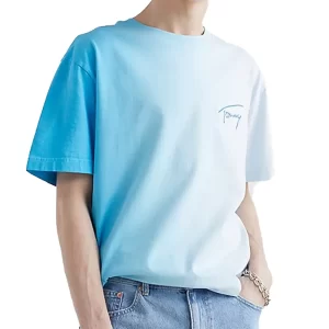 Tommy Jeans T Shirt uomo Signature DM0DM16315 CY7 Deep Sky Blue Multi