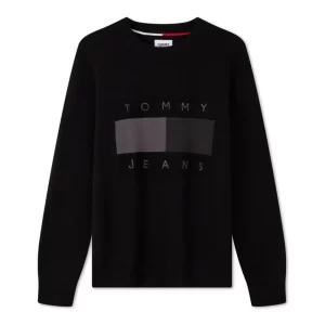 Tommy Jeans maglioncino uomo Relax Tonal Flag DM0DM17773 BDS Black